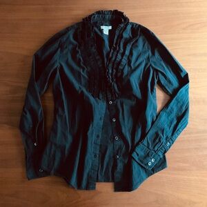 J. Crew Button Down Shirt with Ruffled V-Neck, EUC